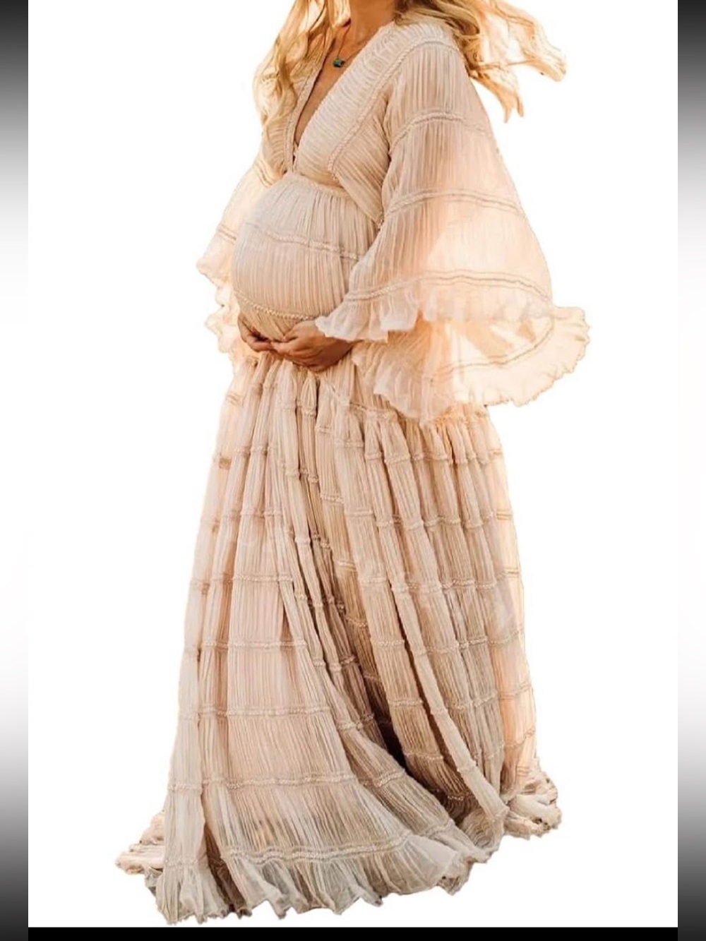 YEWEN Maternity Bohemian Maternity or Wedding Dress in Blush Fits Size S-L - Picture 8 of 16